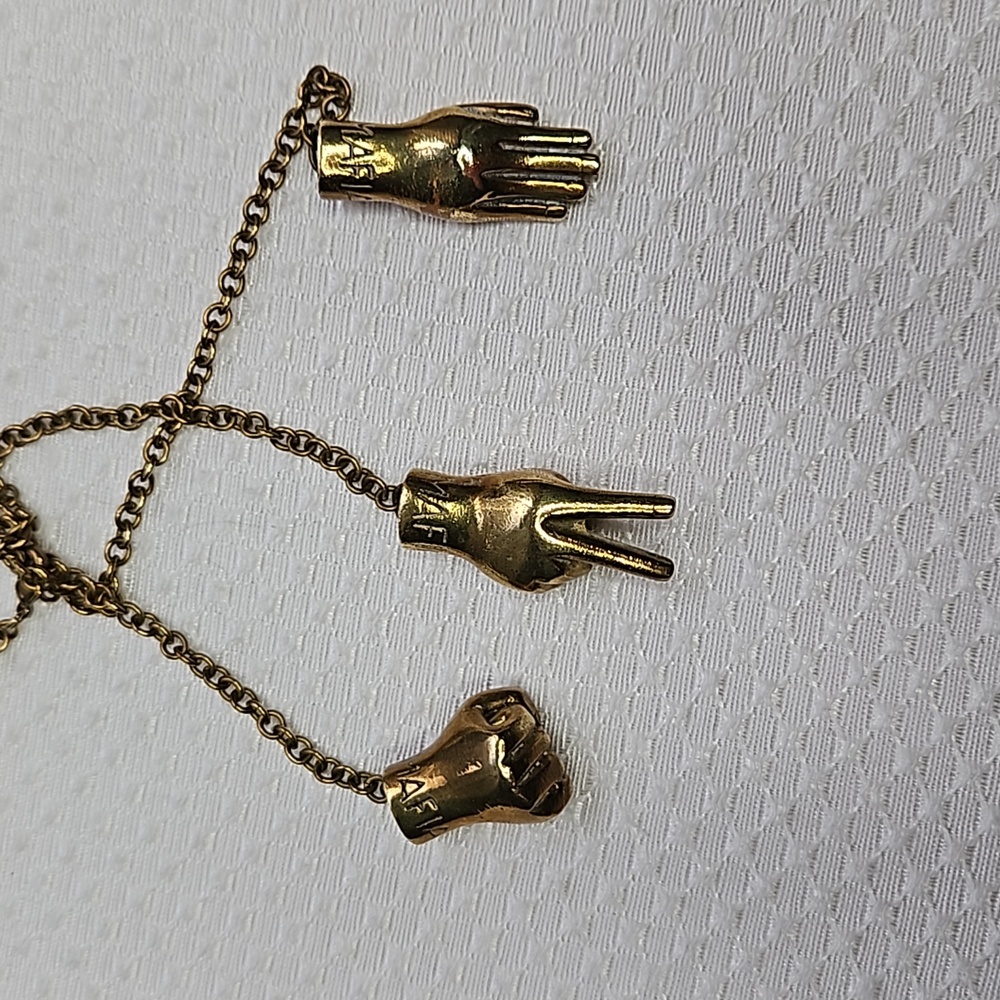Vintage Mafia Rock,Paper,Scissors,hand Signs Brass Necklace